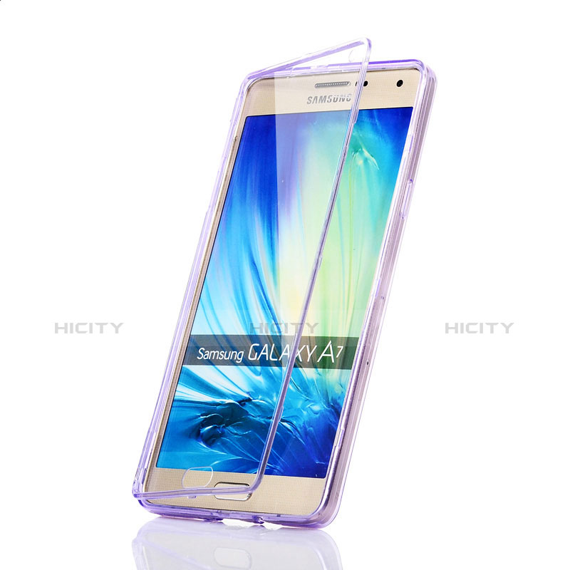 Silikon Hülle Handyhülle Flip Schutzhülle Durchsichtig Transparent für Samsung Galaxy A7 SM-A700 Violett