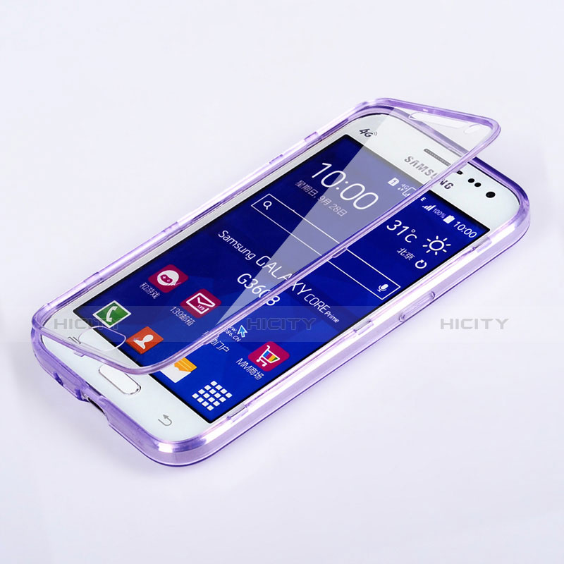 Silikon Hülle Handyhülle Flip Schutzhülle Durchsichtig Transparent für Samsung Galaxy Core Prime G360F G360GY Violett