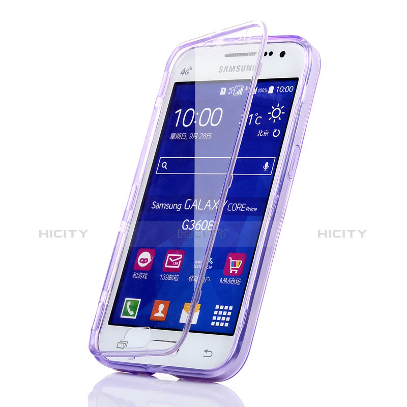 Silikon Hülle Handyhülle Flip Schutzhülle Durchsichtig Transparent für Samsung Galaxy Core Prime G360F G360GY Violett