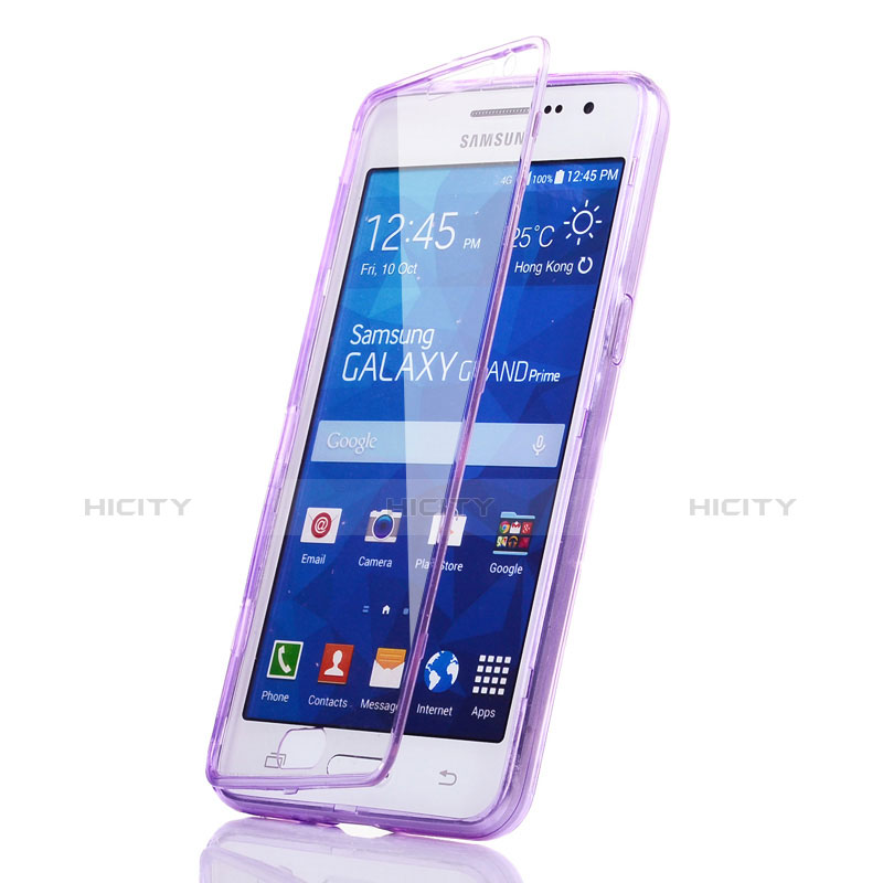 Silikon Hülle Handyhülle Flip Schutzhülle Durchsichtig Transparent für Samsung Galaxy Grand Prime SM-G530H Violett