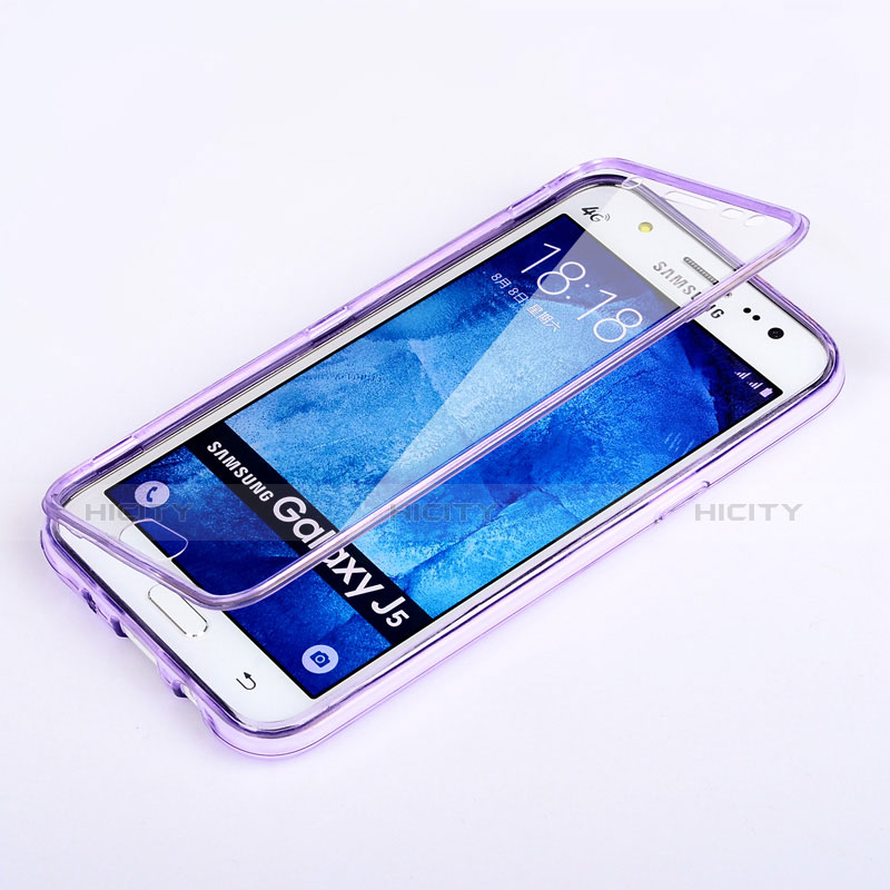 Silikon Hülle Handyhülle Flip Schutzhülle Durchsichtig Transparent für Samsung Galaxy J5 SM-J500F Violett