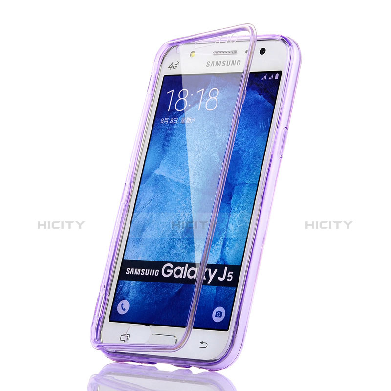 Silikon Hülle Handyhülle Flip Schutzhülle Durchsichtig Transparent für Samsung Galaxy J5 SM-J500F Violett