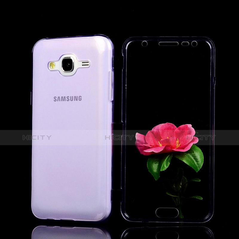 Silikon Hülle Handyhülle Flip Schutzhülle Durchsichtig Transparent für Samsung Galaxy J5 SM-J500F Violett