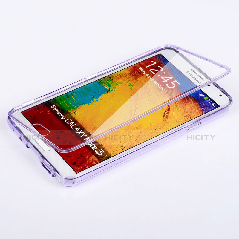 Silikon Hülle Handyhülle Flip Schutzhülle Durchsichtig Transparent für Samsung Galaxy Note 3 N9000 Violett