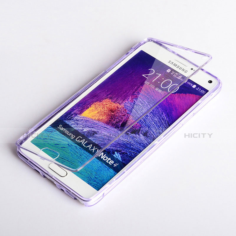 Silikon Hülle Handyhülle Flip Schutzhülle Durchsichtig Transparent für Samsung Galaxy Note 4 SM-N910F Violett Plus