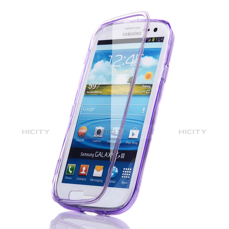 Silikon Hülle Handyhülle Flip Schutzhülle Durchsichtig Transparent für Samsung Galaxy S3 4G i9305 Violett