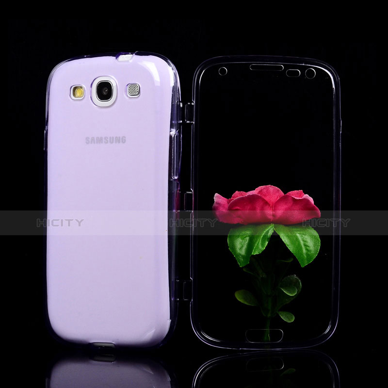 Silikon Hülle Handyhülle Flip Schutzhülle Durchsichtig Transparent für Samsung Galaxy S3 III i9305 Neo Violett groß