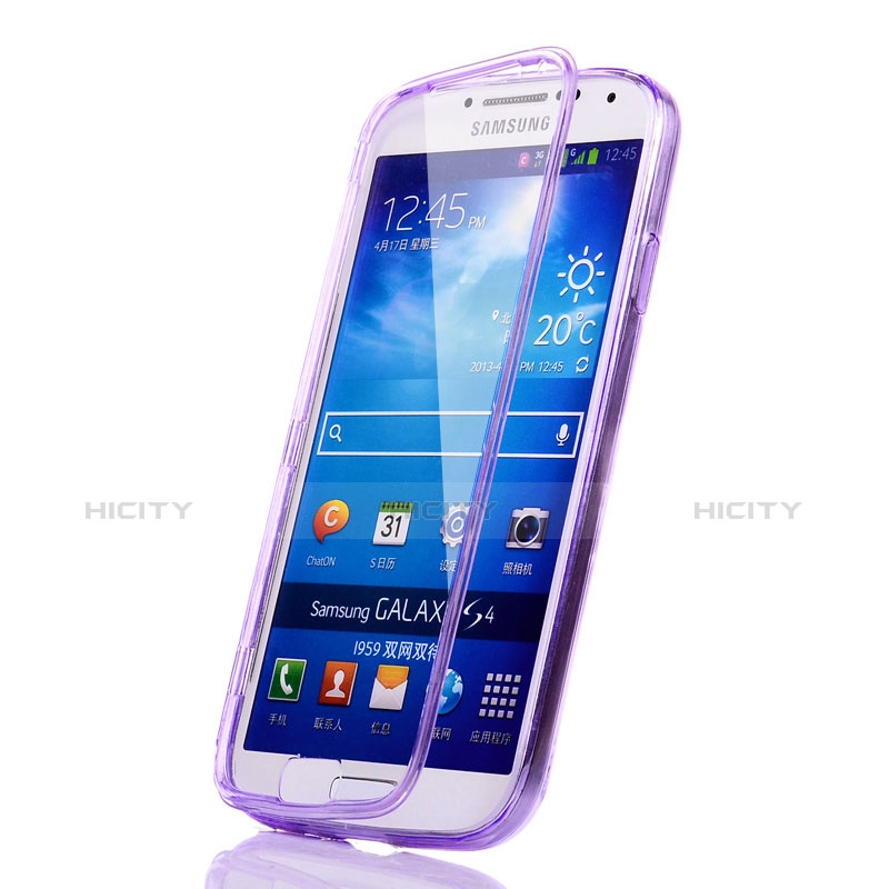 Silikon Hülle Handyhülle Flip Schutzhülle Durchsichtig Transparent für Samsung Galaxy S4 i9500 i9505 Violett