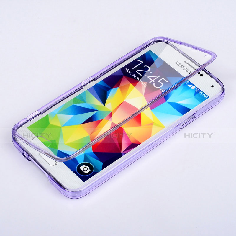 Silikon Hülle Handyhülle Flip Schutzhülle Durchsichtig Transparent für Samsung Galaxy S5 Duos Plus Violett Plus