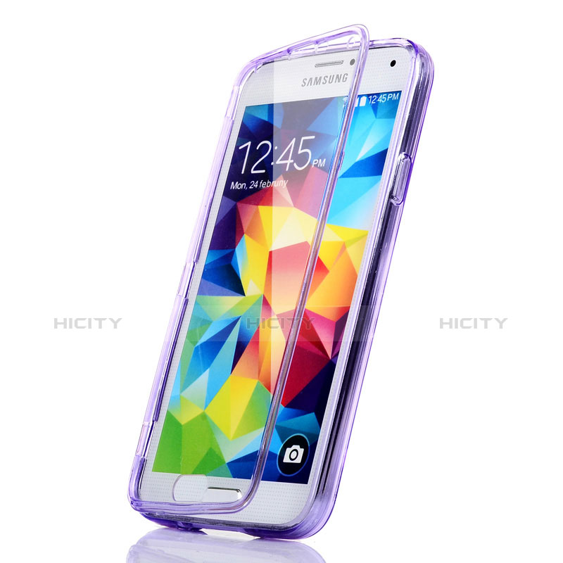 Silikon Hülle Handyhülle Flip Schutzhülle Durchsichtig Transparent für Samsung Galaxy S5 Duos Plus Violett groß