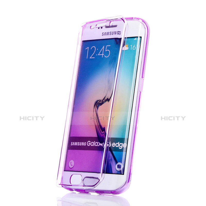 Silikon Hülle Handyhülle Flip Schutzhülle Durchsichtig Transparent für Samsung Galaxy S6 Edge SM-G925 Violett