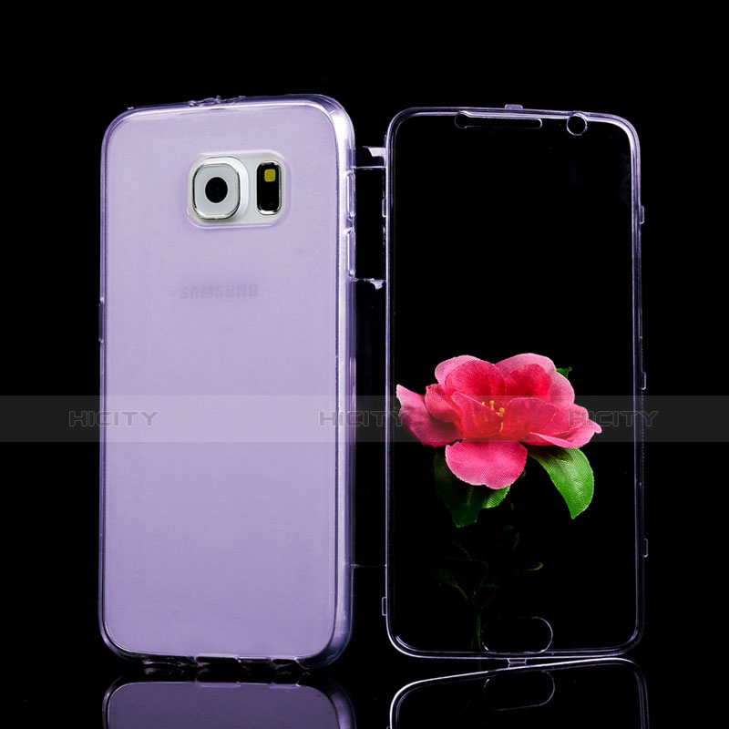 Silikon Hülle Handyhülle Flip Schutzhülle Durchsichtig Transparent für Samsung Galaxy S6 SM-G920 Violett