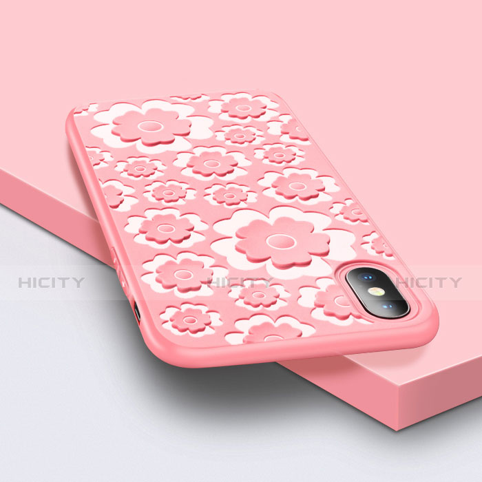 Silikon Hülle Handyhülle Gummi Schutzhülle 3D Blumen für Apple iPhone X Rosa groß