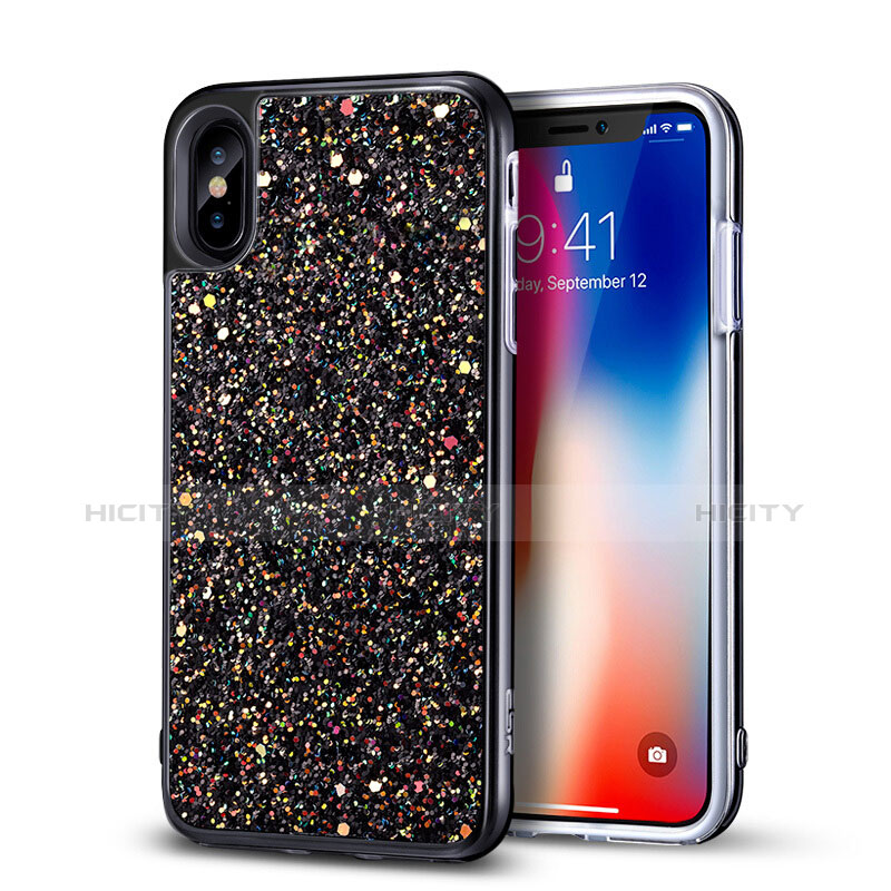 Silikon Hülle Handyhülle Gummi Schutzhülle Bling Bling für Apple iPhone X Schwarz