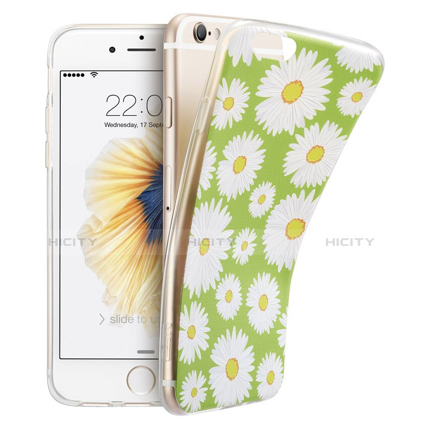 Silikon Hülle Handyhülle Gummi Schutzhülle Blumen für Apple iPhone 6 Grün