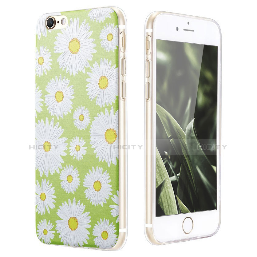 Silikon Hülle Handyhülle Gummi Schutzhülle Blumen für Apple iPhone 6 Plus Grün