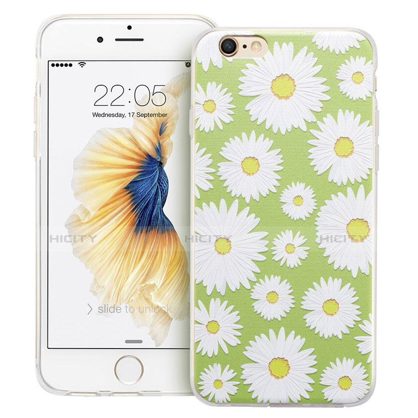 Silikon Hülle Handyhülle Gummi Schutzhülle Blumen für Apple iPhone 6 Plus Grün