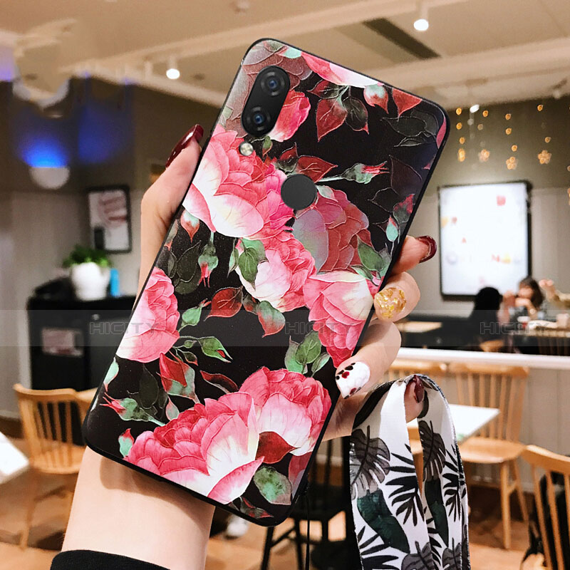 Silikon Hülle Handyhülle Gummi Schutzhülle Blumen für Huawei P20 Lite Rot Plus