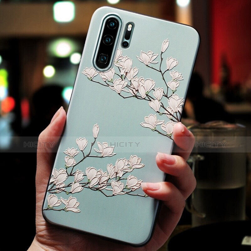 Silikon Hülle Handyhülle Gummi Schutzhülle Blumen für Huawei P30 Pro Cyan