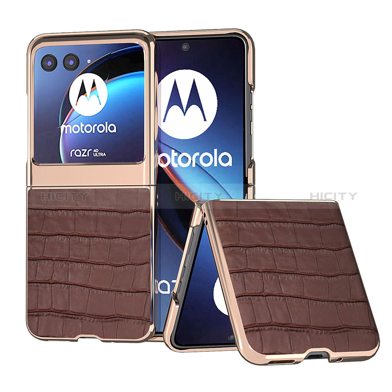 Silikon Hülle Handyhülle Gummi Schutzhülle Flexible Leder Tasche B08H für Motorola Moto Razr 40 Ultra 5G Braun Plus