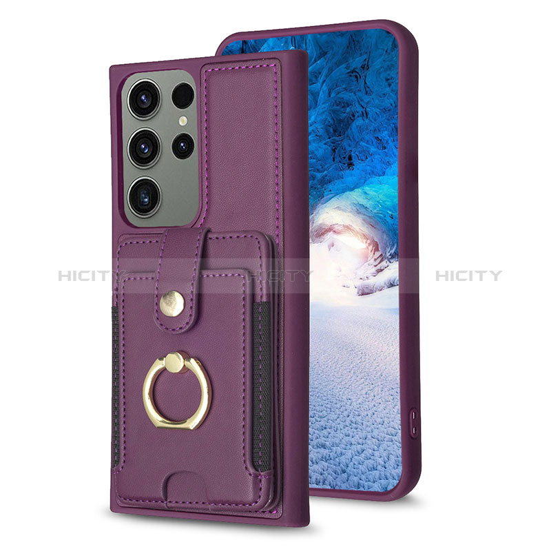 Silikon Hülle Handyhülle Gummi Schutzhülle Flexible Leder Tasche BF2 für Samsung Galaxy S22 Ultra 5G Violett Plus