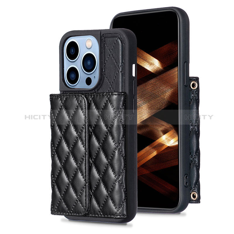 Silikon Hülle Handyhülle Gummi Schutzhülle Flexible Leder Tasche BF3 für Apple iPhone 14 Pro Schwarz