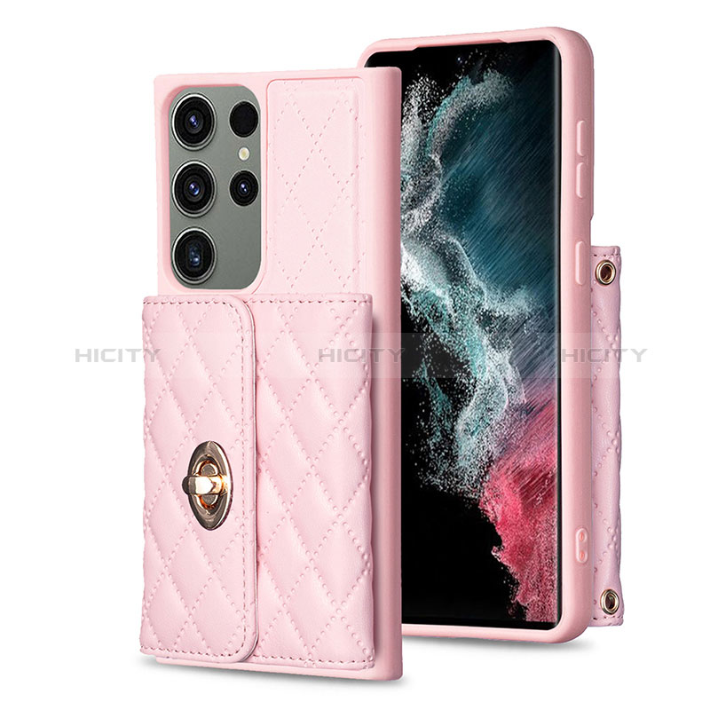 Silikon Hülle Handyhülle Gummi Schutzhülle Flexible Leder Tasche BF3 für Samsung Galaxy S22 Ultra 5G Rosegold Plus