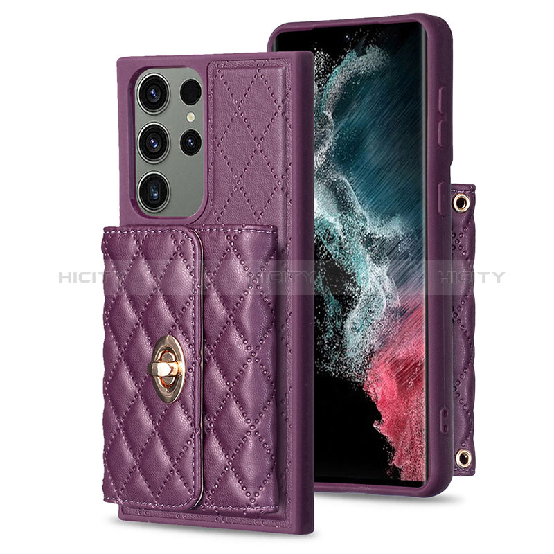 Silikon Hülle Handyhülle Gummi Schutzhülle Flexible Leder Tasche BF3 für Samsung Galaxy S22 Ultra 5G Violett Plus