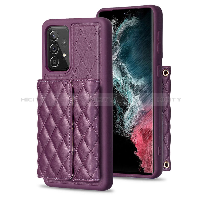 Silikon Hülle Handyhülle Gummi Schutzhülle Flexible Leder Tasche BF4 für Samsung Galaxy A52 4G Violett