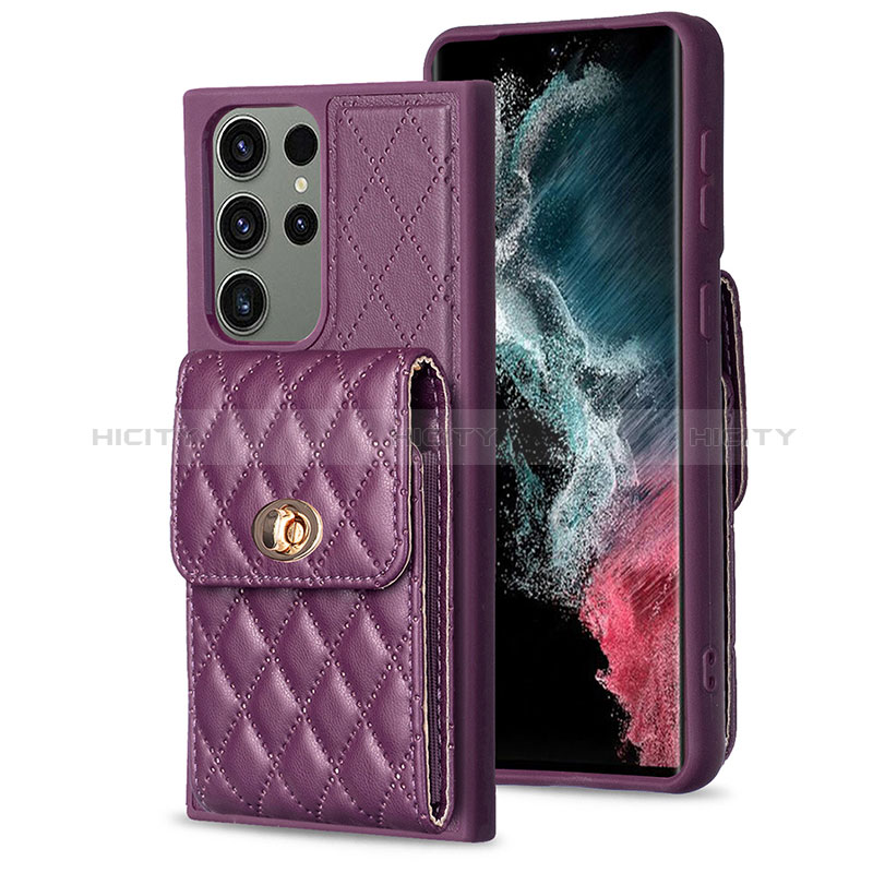 Silikon Hülle Handyhülle Gummi Schutzhülle Flexible Leder Tasche BF4 für Samsung Galaxy S23 Ultra 5G Violett Plus