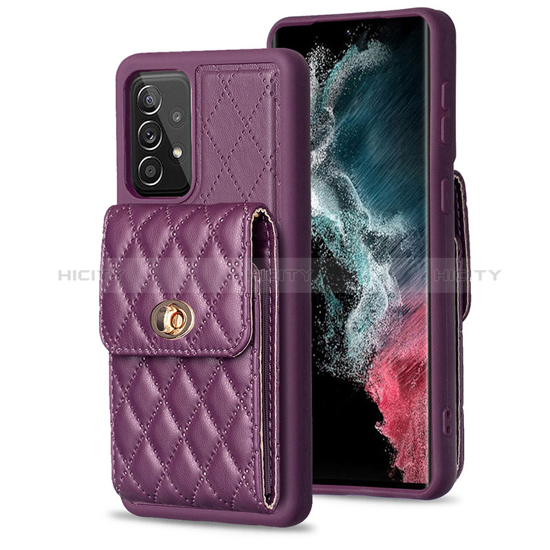 Silikon Hülle Handyhülle Gummi Schutzhülle Flexible Leder Tasche BF5 für Samsung Galaxy A52 4G Violett Plus