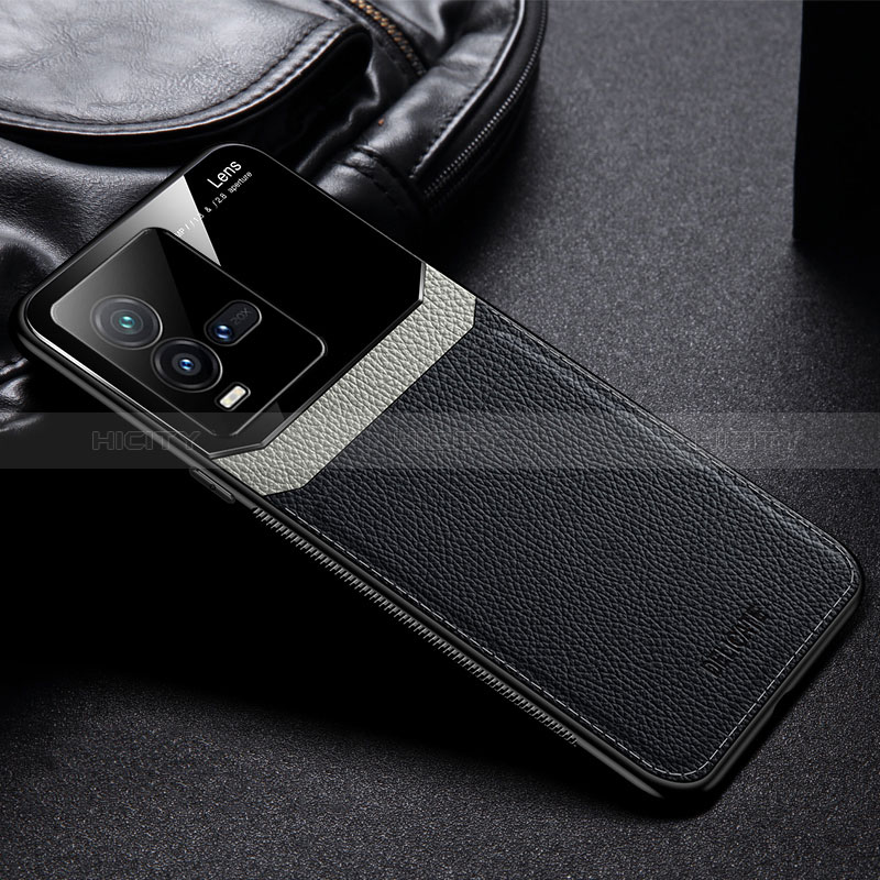 Silikon Hülle Handyhülle Gummi Schutzhülle Flexible Leder Tasche FL1 für Vivo iQOO 10 5G Schwarz