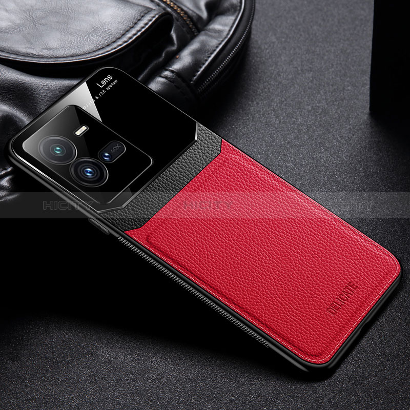 Silikon Hülle Handyhülle Gummi Schutzhülle Flexible Leder Tasche FL1 für Vivo iQOO 10 Pro 5G Rot