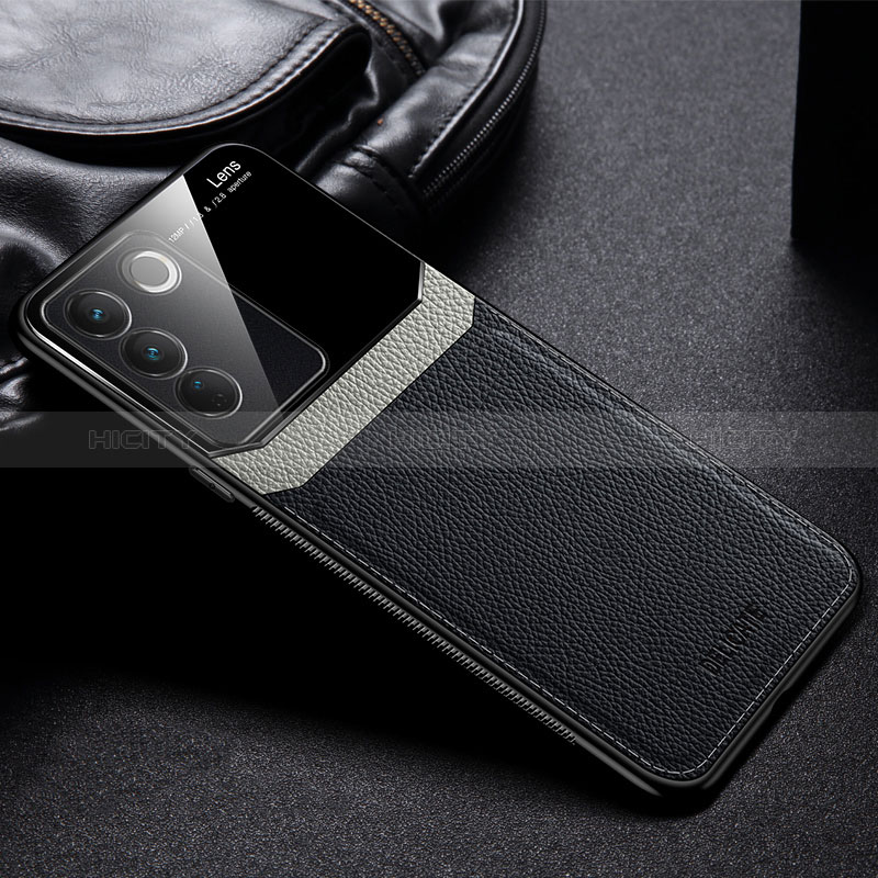 Silikon Hülle Handyhülle Gummi Schutzhülle Flexible Leder Tasche FL1 für Vivo V27 5G Schwarz Plus