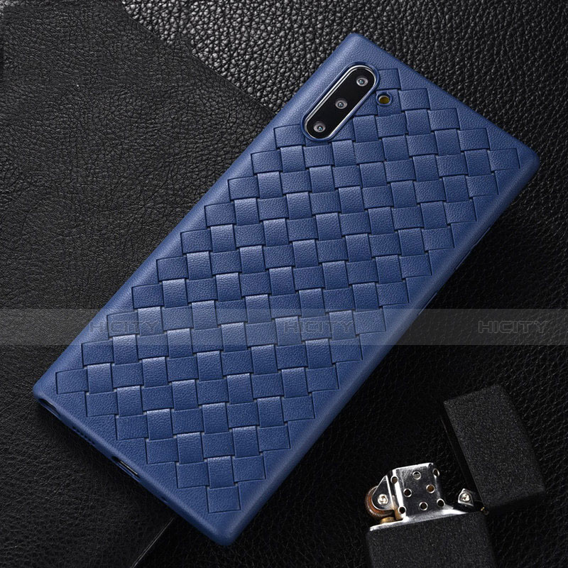 Silikon Hülle Handyhülle Gummi Schutzhülle Flexible Leder Tasche H01 für Samsung Galaxy Note 10 5G Blau