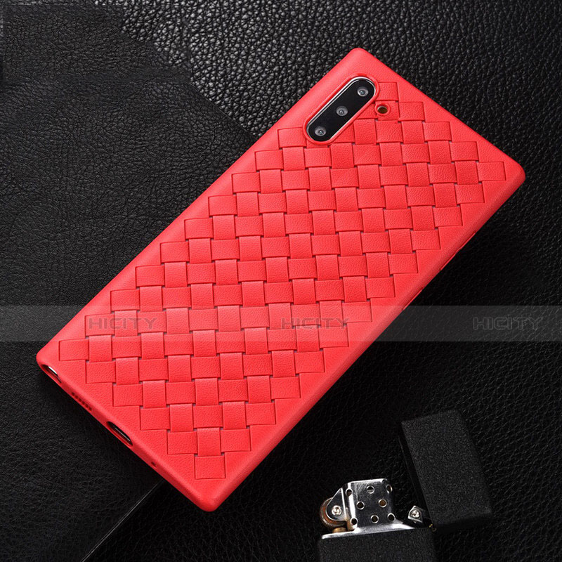 Silikon Hülle Handyhülle Gummi Schutzhülle Flexible Leder Tasche H01 für Samsung Galaxy Note 10 5G Rot