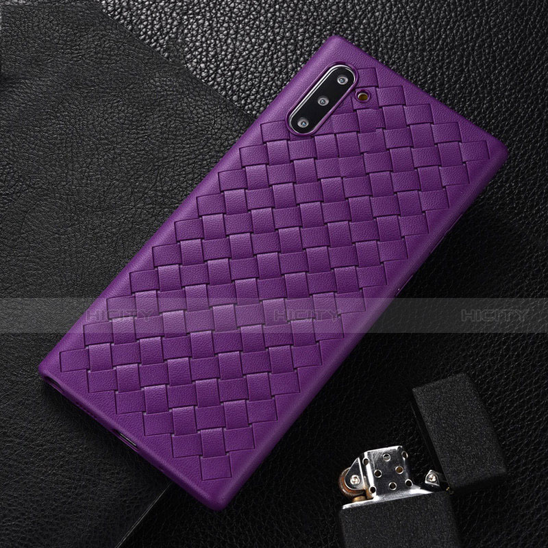 Silikon Hülle Handyhülle Gummi Schutzhülle Flexible Leder Tasche H01 für Samsung Galaxy Note 10 5G Violett