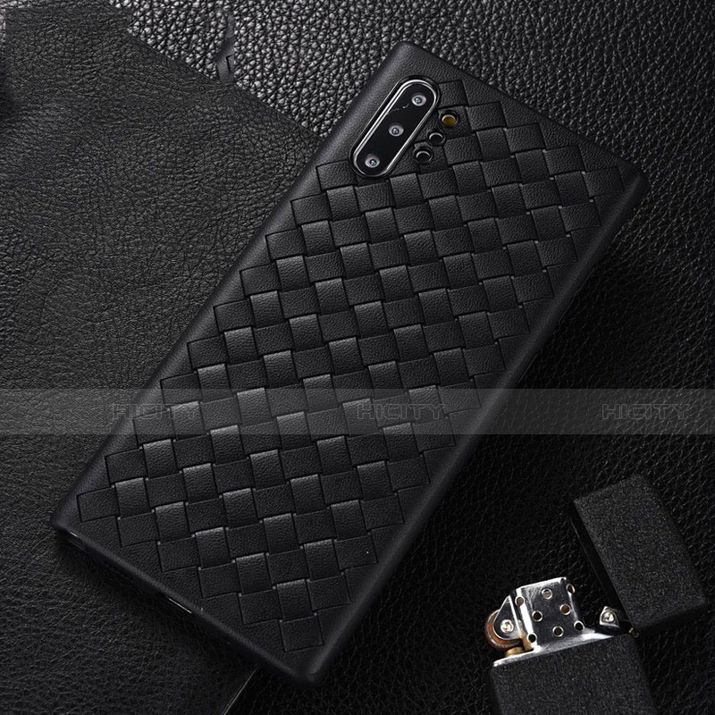 Silikon Hülle Handyhülle Gummi Schutzhülle Flexible Leder Tasche H01 für Samsung Galaxy Note 10 Plus 5G Schwarz Plus