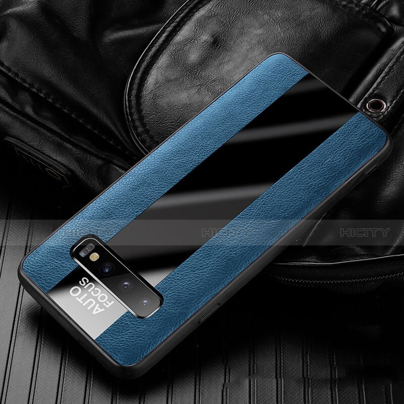 Silikon Hülle Handyhülle Gummi Schutzhülle Flexible Leder Tasche H01 für Samsung Galaxy S10 Plus Blau