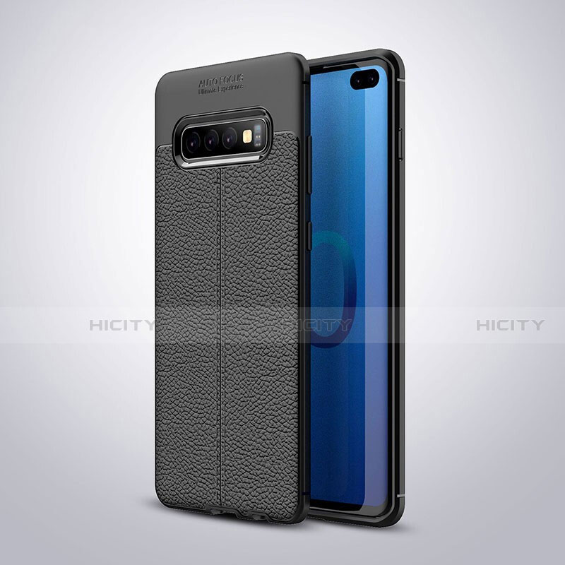 Silikon Hülle Handyhülle Gummi Schutzhülle Flexible Leder Tasche H02 für Samsung Galaxy S10 Plus Schwarz