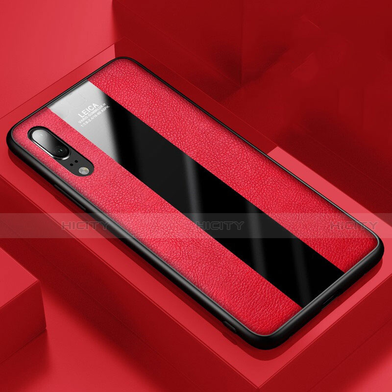 Silikon Hülle Handyhülle Gummi Schutzhülle Flexible Leder Tasche H04 für Huawei P20 Rot Plus