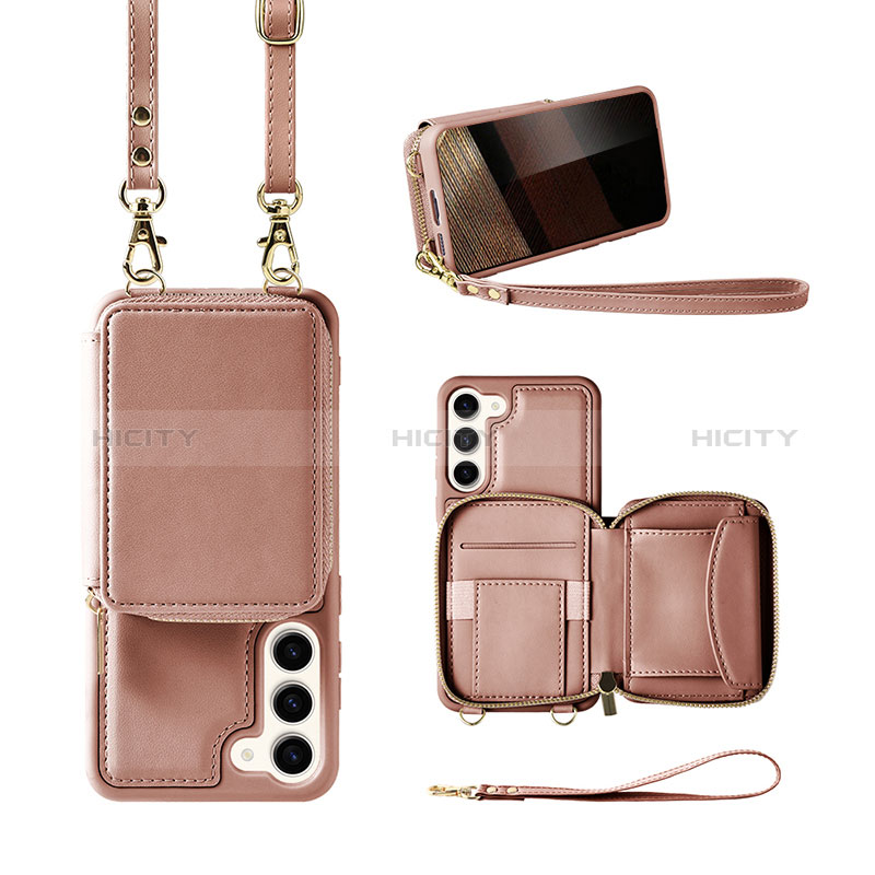 Silikon Hülle Handyhülle Gummi Schutzhülle Flexible Leder Tasche JM1 für Samsung Galaxy S24 5G Rosegold Plus