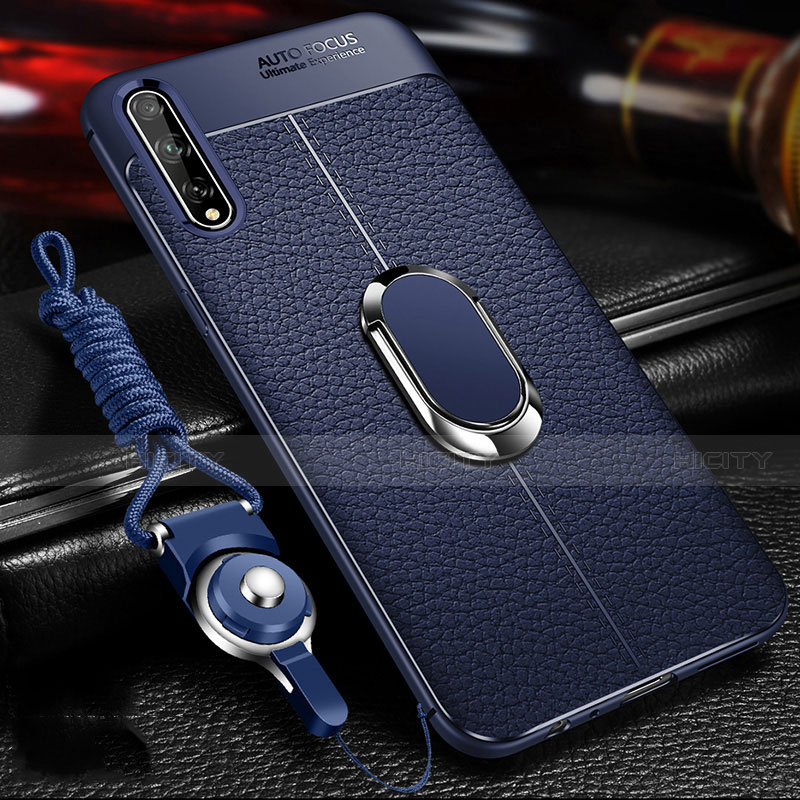 Silikon Hülle Handyhülle Gummi Schutzhülle Flexible Leder Tasche mit Magnetisch Fingerring Ständer für Huawei Enjoy 10S