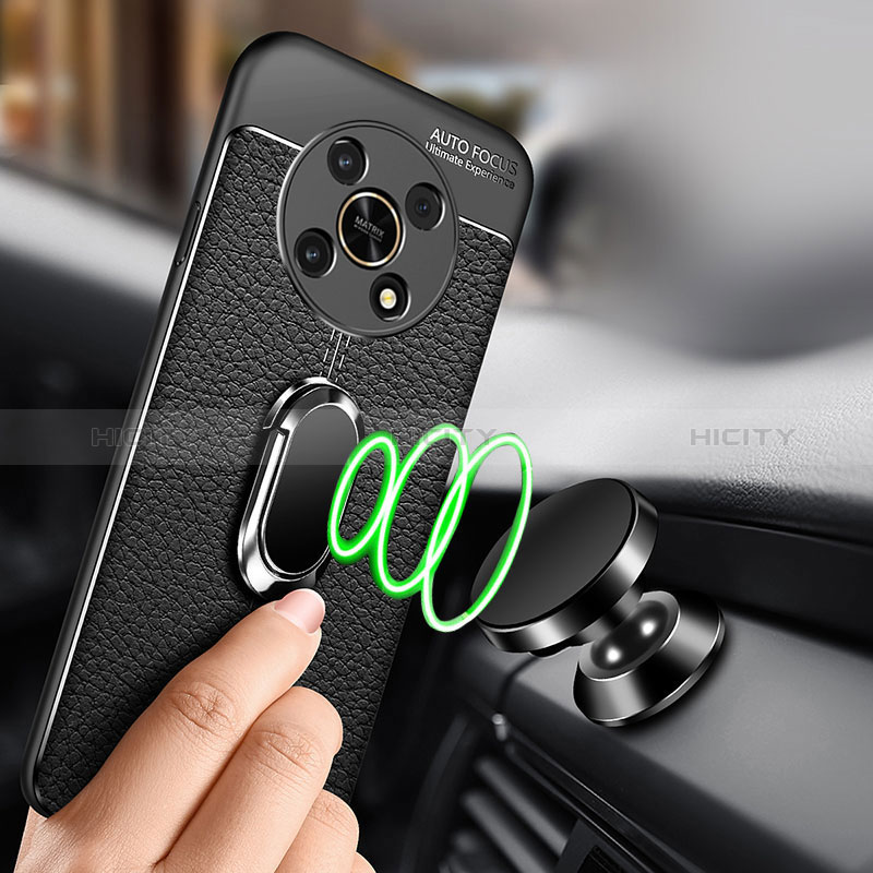 Silikon Hülle Handyhülle Gummi Schutzhülle Flexible Leder Tasche mit Magnetisch Fingerring Ständer für Huawei Honor Magic4 Lite 5G groß