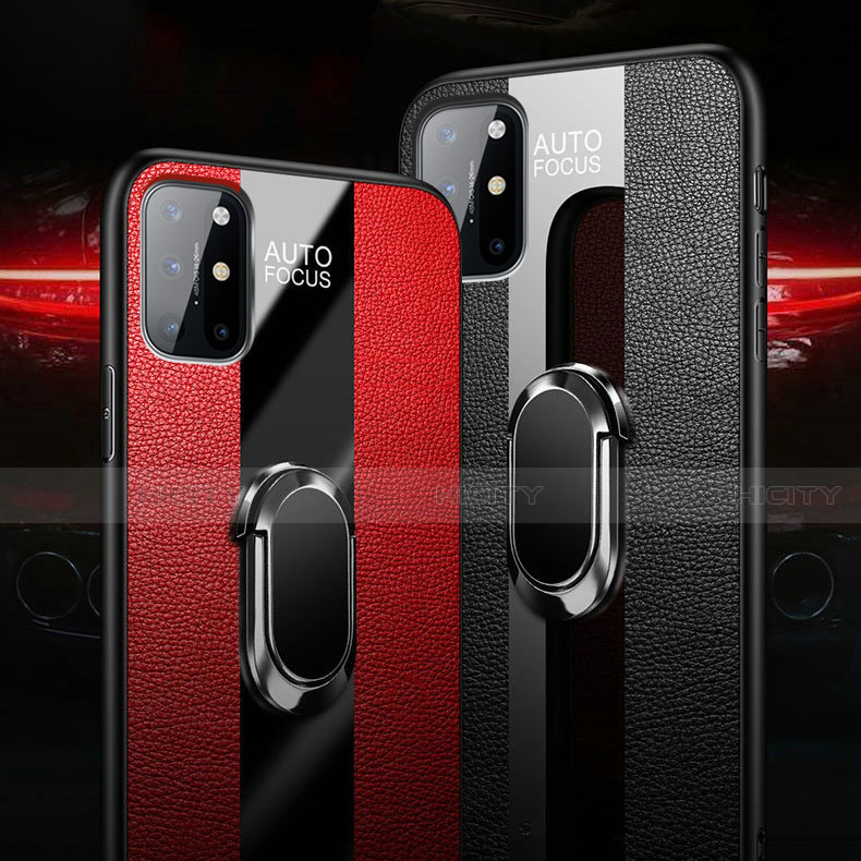 Silikon Hülle Handyhülle Gummi Schutzhülle Flexible Leder Tasche mit Magnetisch Fingerring Ständer für OnePlus 8T 5G