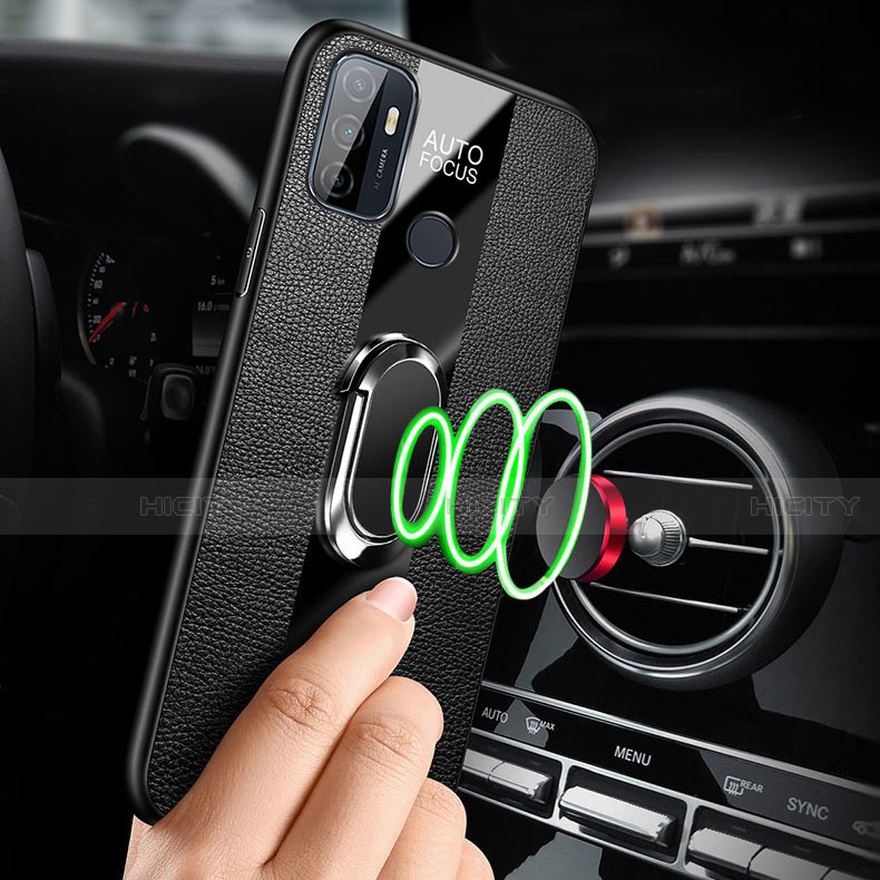 Silikon Hülle Handyhülle Gummi Schutzhülle Flexible Leder Tasche mit Magnetisch Fingerring Ständer für Oppo A32