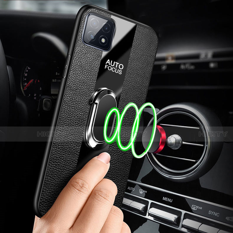 Silikon Hülle Handyhülle Gummi Schutzhülle Flexible Leder Tasche mit Magnetisch Fingerring Ständer für Oppo A72 5G groß