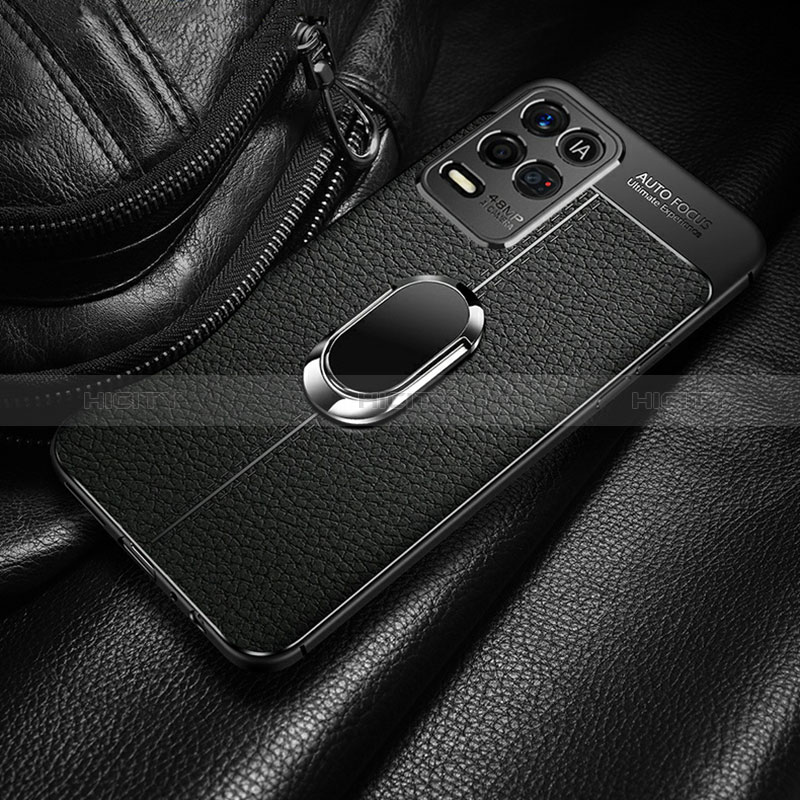 Silikon Hülle Handyhülle Gummi Schutzhülle Flexible Leder Tasche mit Magnetisch Fingerring Ständer für Oppo K9X 5G