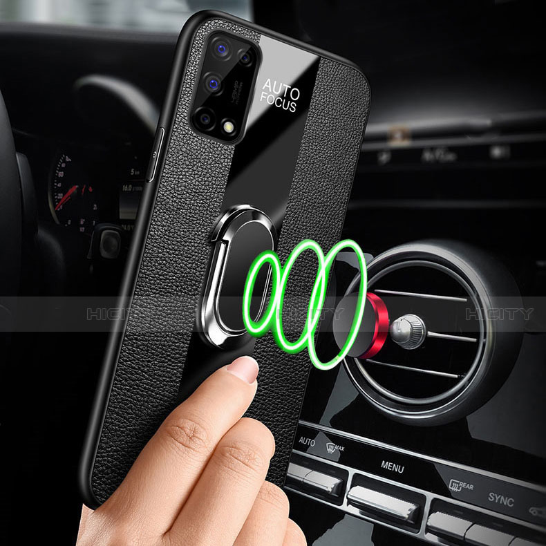 Silikon Hülle Handyhülle Gummi Schutzhülle Flexible Leder Tasche mit Magnetisch Fingerring Ständer für Realme Q2 5G