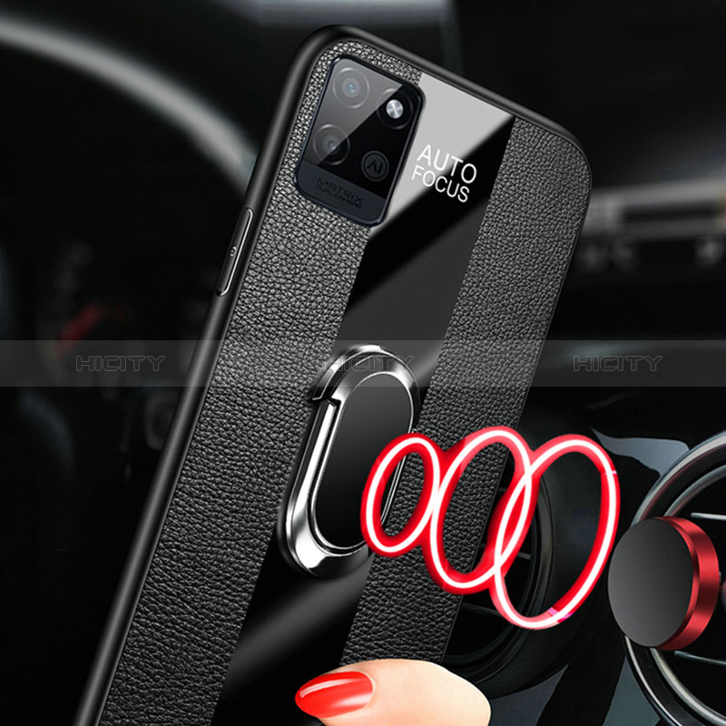 Silikon Hülle Handyhülle Gummi Schutzhülle Flexible Leder Tasche mit Magnetisch Fingerring Ständer für Realme V11s 5G